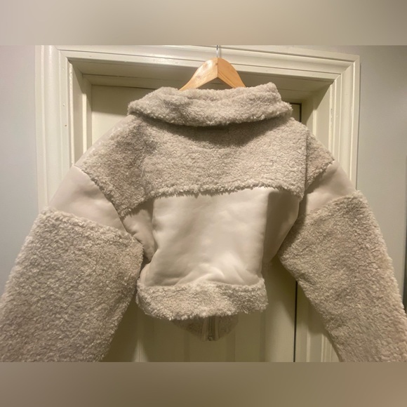 ANGULAR HEM VEGAN LEATHER BORG BIKER JACKET - Picture 12 of 16